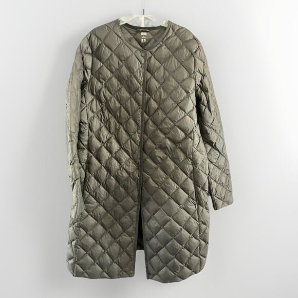UNIQLO Ultra Light Down Long Jacket XL Packablet Coat Dark Green/Black - Picture 1 of 13